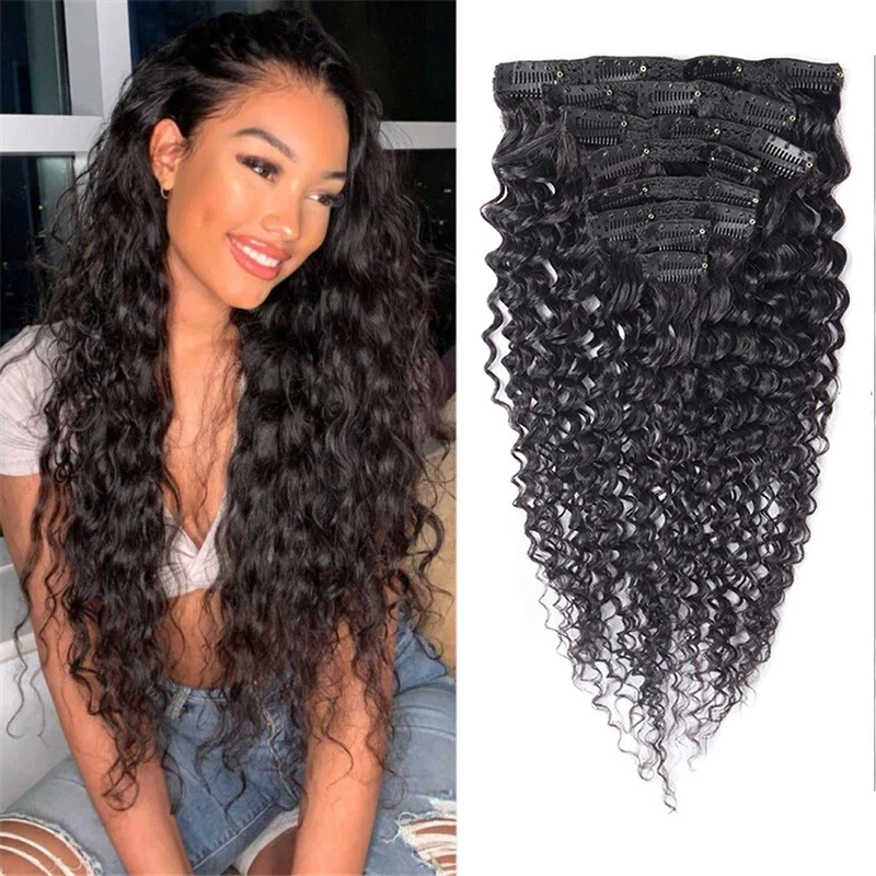Brazilian Curly Clip In Hair Extensions Human Hair Extensions Clips In Natural  - Image 1 of 4