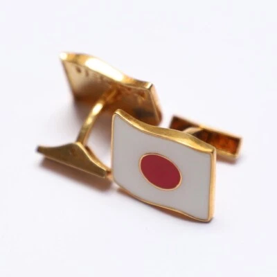 Gemelos de plata de ley 925 blanco rojo esmalte bandera de Japón enchapados en oro forma cuadrada Foto 1 de 4