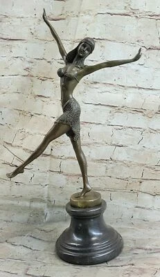 Art Deco Bronze Frau SIGNIERT Chiparus Museum Qualität Auf Marmor Sockel Figur - Bild 1 von 4