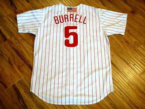 2001 PAT BURRELL PRO-CUT 9/11 FLAG PHILADELPHIA PHILLIES MAJESTIC SZ 48 JERSEY Cover