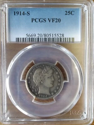 1914-S Barber Quarter PCGS VF-20 - Image 1 of 4
