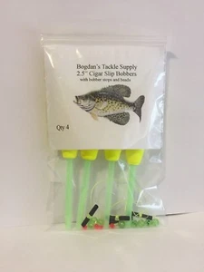 4pk 2-1/2"Yellow Slip Bobbers, Cigar Floats, beads bobber stops, Panfish Crappie - Picture 1 of 2
