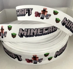 YARD MINECRAFT GAME CHILDREN BLOCKS GROSGRAIN RIBBON CHARACTER CRAFT CAKE BOW - Picture 1 of 1