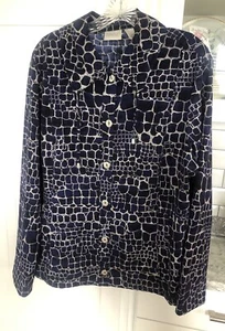 Zenergy by Chicos Blue Silver Foil Lightweight Jacket Button Front Stretch 3=XL - Picture 1 of 14