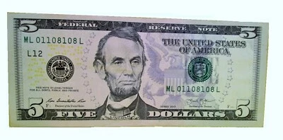 ML 01/10/810/8 L_ Federal US Five Dollar Bill_2013_ Unique Digits_Fancy Trinary - Image 1 of 4