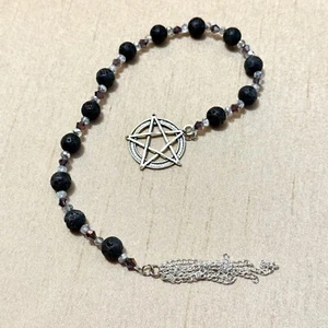 Pentáculo de piedra de lava negra péndulo con cuentas de piedras preciosas - Tarot de adivinación hecho a mano - Imagen 1 de 6