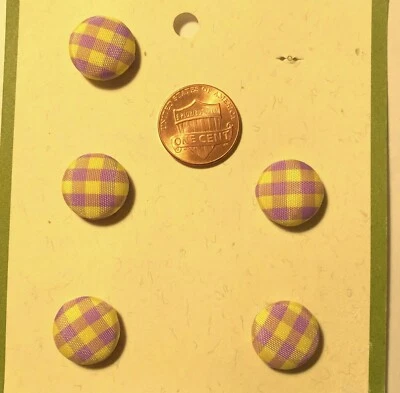 Set of 5 MIDORI Fabric Covered Domed Shank Buttons Lilac Yellow 5/8" 15.5mm 9930 - Image 1 of 2