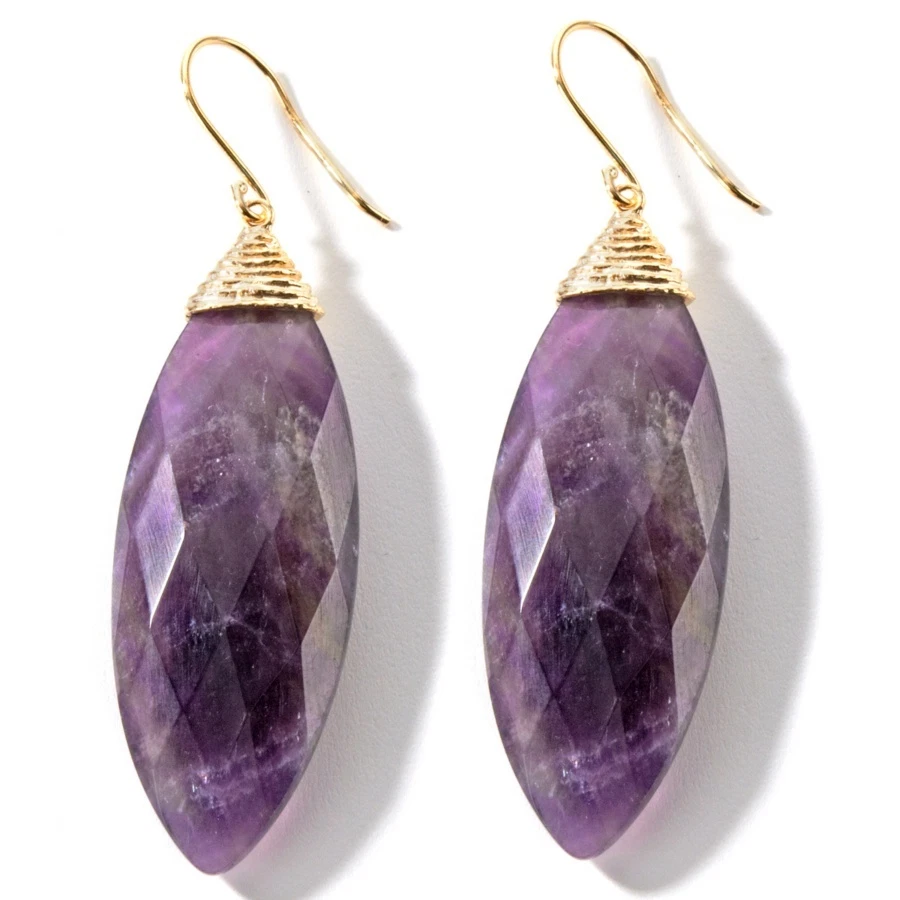 Pendientes colgantes Technibond facetados de amatista revestidos de oro amarillo de 14 quilates de plata Foto 1 de 1