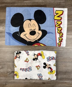 Vintage Mickey Mouse Pillowcase and Twin Fitted Sheet ZZZ Sleeping Alarm Clock - Picture 1 of 8