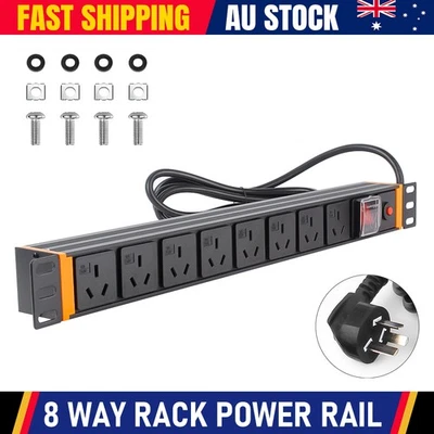 19/24" Recessed Rack Mount Power Board 8Way 1RU Strip Rail Powerboard PDU Switch - image 1 of 4