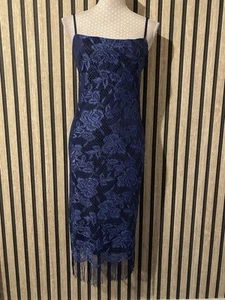vintage 90's river island blue crochet/lace tassel fringed wiggle dress 10/12 - Picture 1 of 5