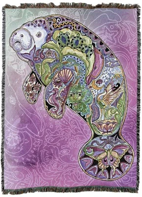 Manatee Blanket Animal Spirits Totem by Sue Coccia Woven from Cotton (72x54) - Image 1 of 4