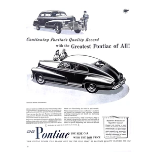 1942 Pontiac Classic Car Print Ad The Fine Car with the Low Price 11”X14” - Picture 1 of 3