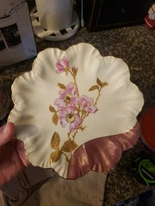 ANTIKER LIMOGES FRANKREICH AK Jean Pouyat 8" Teller handbemalt Tee Rose Kirschgold - Bild 1 von 13