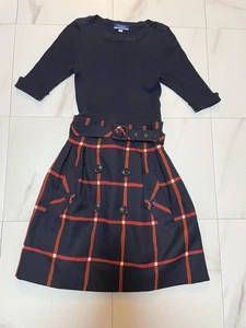 BURBERRY BLUE LABEL Navy Check Long Sleeve Dress Size 36 From Japan - Picture 1 of 24