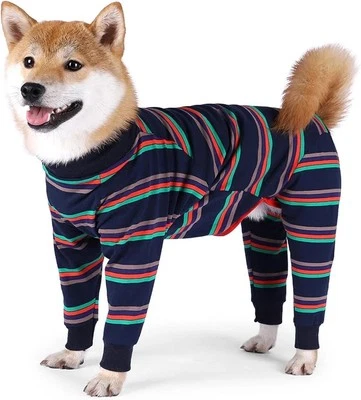 Zoeyilan Dog Clothes Pajamas - Navy Stripes - Medium Runs Large