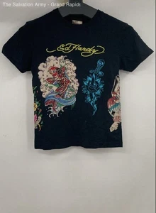 Ed Hardy Unisex Kids Black Cotton Short Sleeve Graphic Print T-Shirt Size 10 - Picture 1 of 8