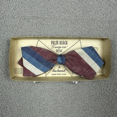 Vintage Deadstock 1940s Palm Beach Cloth Bow tie w/ Box Beau Brummel Cotton Wool - Image 1 of 2