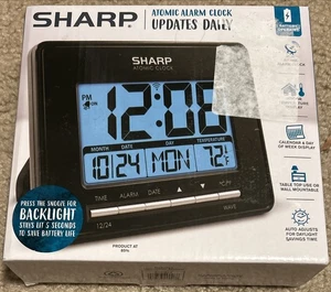 NIB Sharp Atomic Desktop Clock Auto Set Digital Alarm Easy to Read FREE SHIPPING - Picture 1 of 9