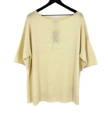Lafayette 148 New York Bateau Yellow 100% Cashmere Sweater Short Sleeve Size L - Image 1 of 4