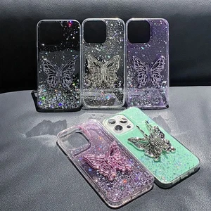 For Samsung A07/A17/A25/A36/A56 Case Glitter Foil Butterfly Holder Phone Cover - Picture 1 of 16