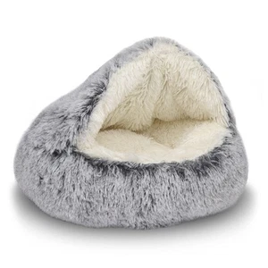 Cat Bed Round Plush Fluffy Hooded Cat Bed Cave, Cozy for Indoor Cats or Small... - Picture 1 of 7