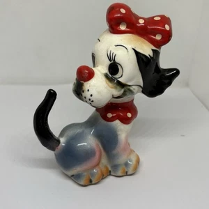 Vintage Wales Japan Anthropomorphic Dog Red Bow Polka Dots Kitsch Salt Shaker - Picture 1 of 5