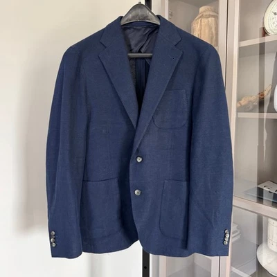 Blazer chaqueta de lino tejido de canasta elástico mezcla de verano azul marino Guabello de tela adecuada  Foto 1 de 4