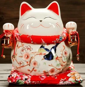 Maneki Neko Lucky Fortune Lute Cat Coin Bank Fengshui Ceramic Decor Gift 10" - Bild 1 von 2