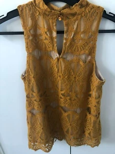 Love Fire Sleeveless Lace top Mustard/Gold Yellow Colour Size S Pre-loved - Picture 1 of 2
