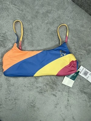 NWT Roxy Pop Surf Swim Bikini Top Bralette Small Blue Orange Juniors - Image 1 of 4