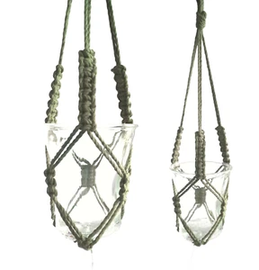 2 Plant hangers Macrame pot holders Wall planters Hanging basket NO TASSEL GREEN - Picture 1 of 7