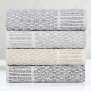 8 Piece Juno Cotton Blend Checkered Border Quick Drying Hand Bath Face Towel Set - Picture 1 of 29