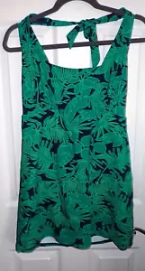 Lands' End Woman's 10-12 Medium 1 Piece Swimsuit Swimdress Green & Navy Tropical - Picture 1 of 6