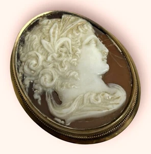 14K GOLD ANTIQUE VICTORIAN Intricately Carved Shell Cameo Brooch Pin 7g READ - Picture 1 of 10