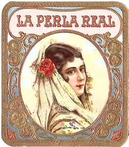 Scatola portasigari anni 20 La Perla vera bella signora latina bordo dorato in rilievo etichetta - Foto 1 di 3