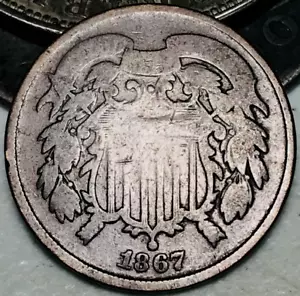 1867 Two Cent Piece 2C Ungraded US Copper Coin CC21914 - Picture 1 of 4