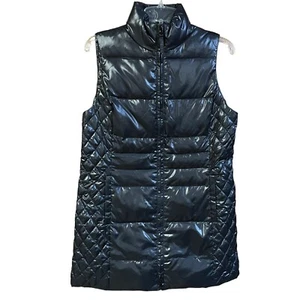 Talbots Petites Gray Quilted Long Full Zip Polyester Puffer Vest Womens Size Sp - Picture 1 of 5