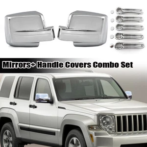 Chrome Rearview Mirror Cover Cap & Door Handle Trim For Jeep Wrangler Liberty - Picture 1 of 11