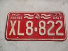 Missouri 1976  license plate   #  XL8 - 822