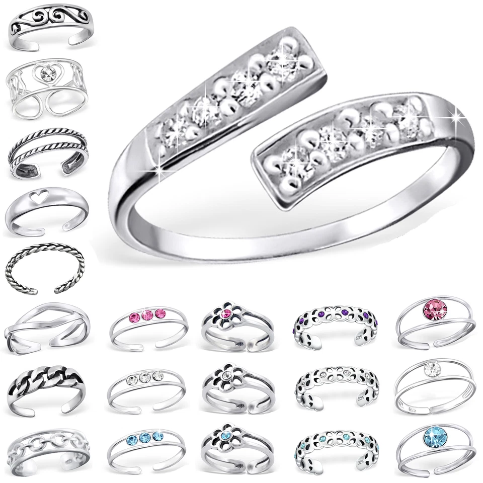 Zehenring Zehring 925er Sterling echt Silber Zirkonia Fuß Ring für Zeh Kristalle - Bild 1 von 1
