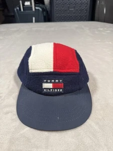 Cappello vintage Tommy Hilfiger 5 pannelli in pile strapback RARO anni 90 made in USA - Foto 1 di 11
