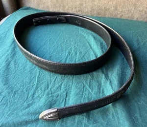 vintage Black Leather belt STERLING silver tip 42 Inch WESTERN cowhide leather - Picture 1 of 10