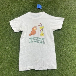 Vintage GARFIELD KARATE CARTOON Shirt Mens Small Slim Single Stitch Funny 90s - Picture 1 of 12