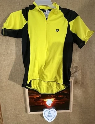 Pearl iZuMi women’s L cycling yellow black jersey pocket stretch shortsleeve - Image 1 of 4