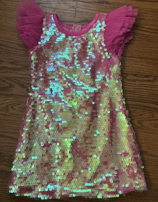 American Girl Pink Sequin Happy Birthday To You Child Dress Ruffle Sleeves XS 6 - Image 1 of 4