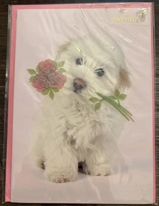 Papyrus Valentines Greeting Card New With Envelope Puppy W/3D Flowers - Picture 1 of 3