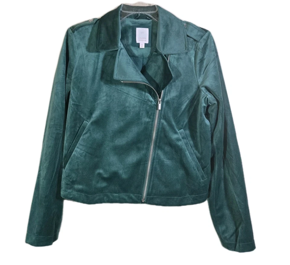Chaqueta de moto LC Lauren Conrad imitación gamuza verde talla L Foto 1 de 4