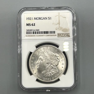 1921 $1 MORGAN SILVER DOLLAR  NGC MS62 #5858916-040 MINT - Picture 1 of 2