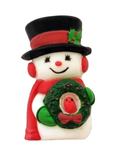 Hallmark MAGNETE Natale Vintage PUPAZZO DI NEVE con cardinale in corona anni 80 frigo - Foto 1 di 2